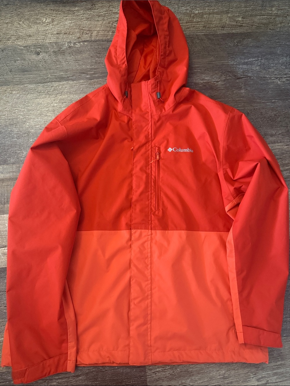 Columbia Two-Tone Red & orange Waterproof Hooded Rain Jacket size XL
